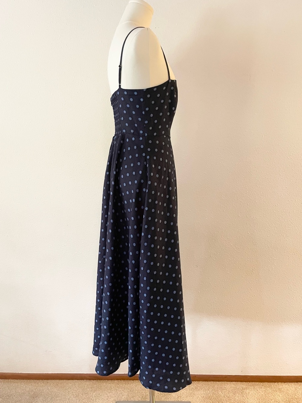 Reformation Monette Linen Dress Navy Polka Dot - Picture 3 of 14